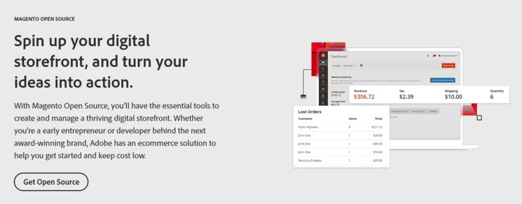 Page of e-commerce platform Magento Open Source